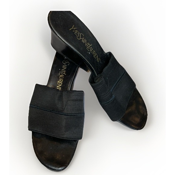 Yves Saint Laurent Block Heeled Slides Black Stretch Women's Size 8 - Picture 1 of 8